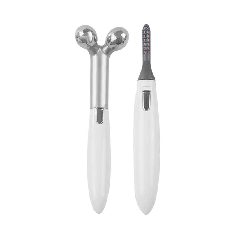 2 In 1 Electric Portable Heated Eyelash Curler 3D Face Slimming Massage Roller Eye Lashes Curling Tool Facial Beauty Tools