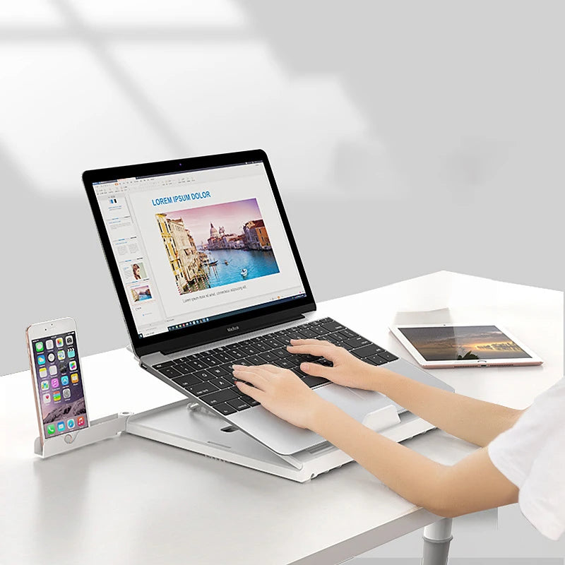 Adjustable Aluminum Laptop Stand with Phone Holder