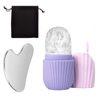 Silicone Ice Grid Scraping Plate Facial Care Tool Set with Storage Bag for Applying Ice Grid to Face
