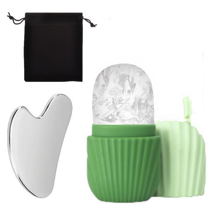 Silicone Ice Grid Scraping Plate Facial Care Tool Set with Storage Bag for Applying Ice Grid to Face