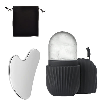 Silicone Ice Grid Scraping Plate Facial Care Tool Set with Storage Bag for Applying Ice Grid to Face